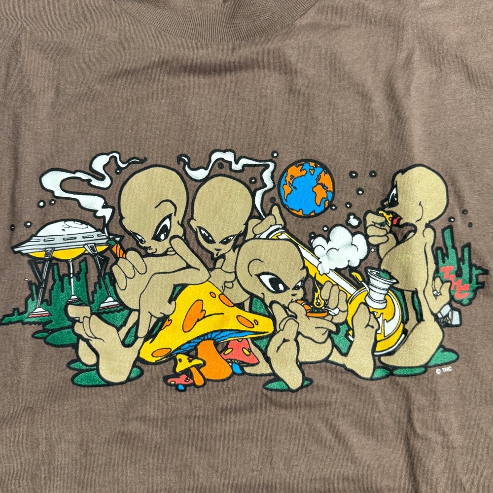 Vintage 90s THC Totally Hip Clothing Alien Mushroom Bong Brown T-Shirt Medium - Picture 6 of 7